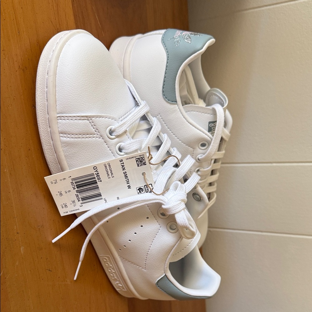 adidas Stan SmithWomen's White and Silver Dash Green Sneakers - Picture 6 of 7
